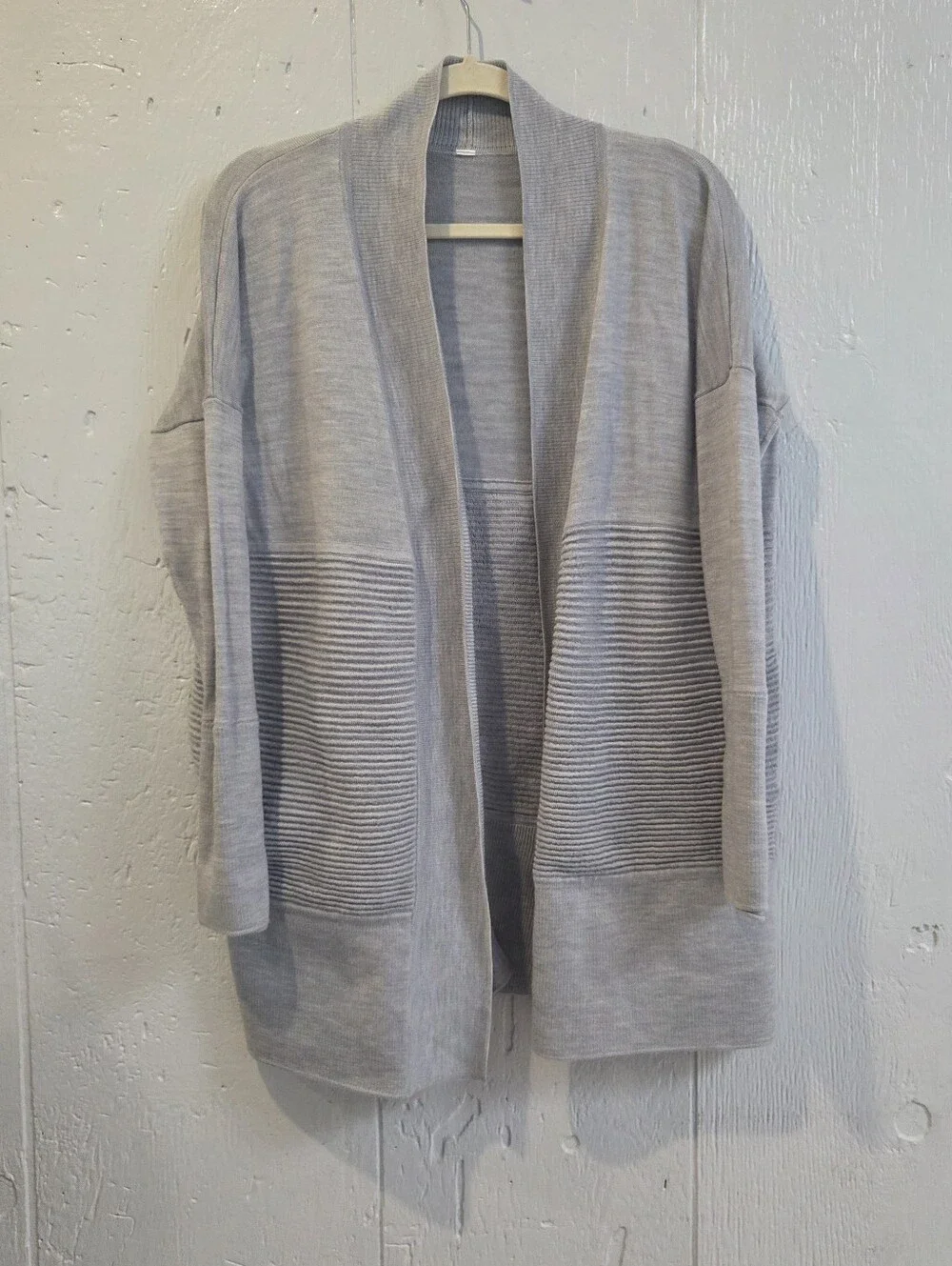 Lululemon Light Gray Blue Open-Front Ribbed Pocket Cardigan Sweater