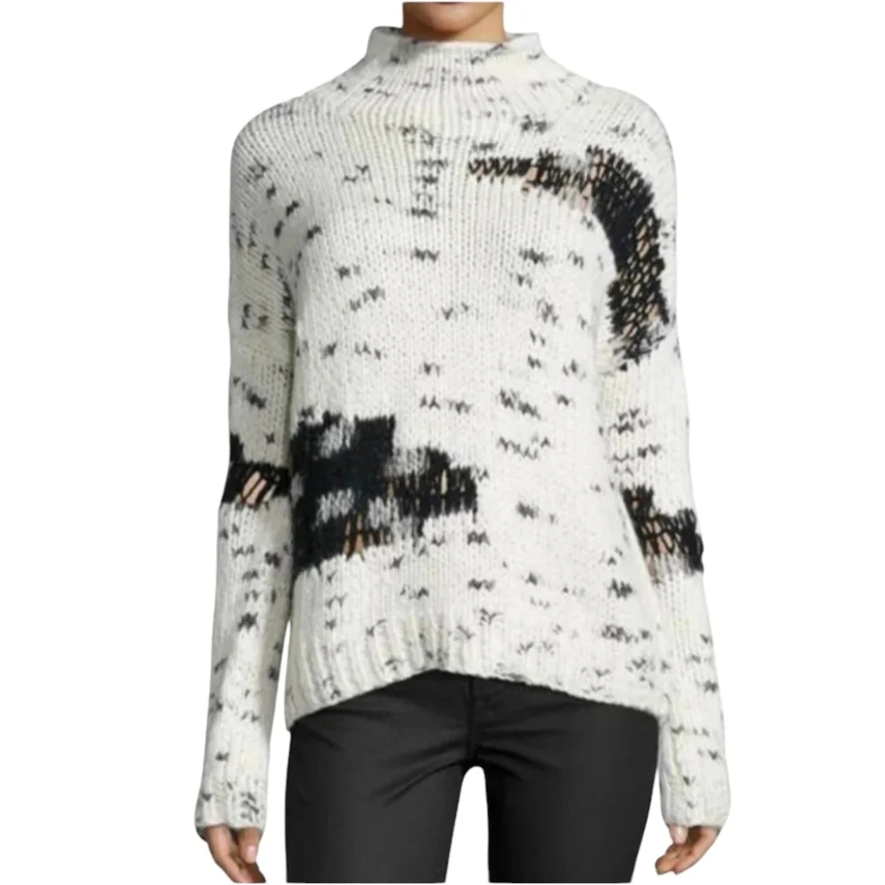 LINE Mixed Knit Chunky Heavy Slouch Mock Neck M Sweater Athleisure Resort Lodge‎