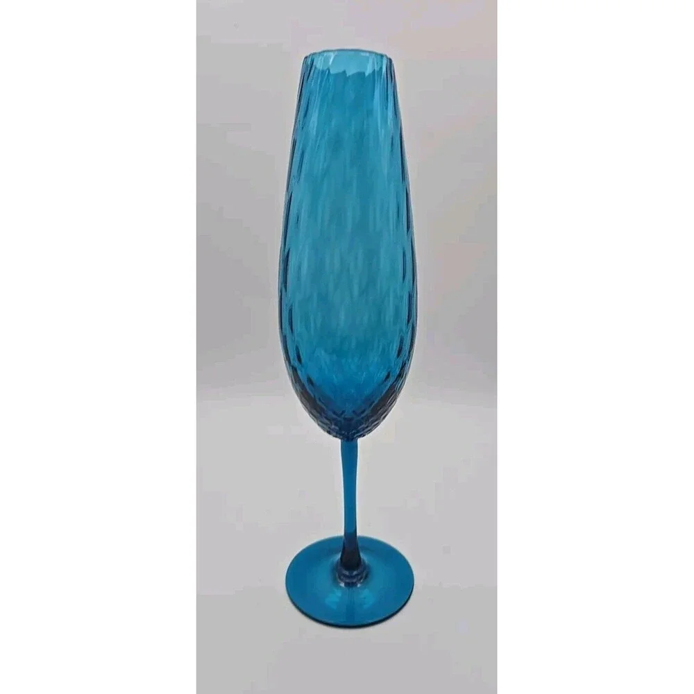 Vtg Empoli Blue Diamomd Optic Blown Art Glass Vase 12.75 