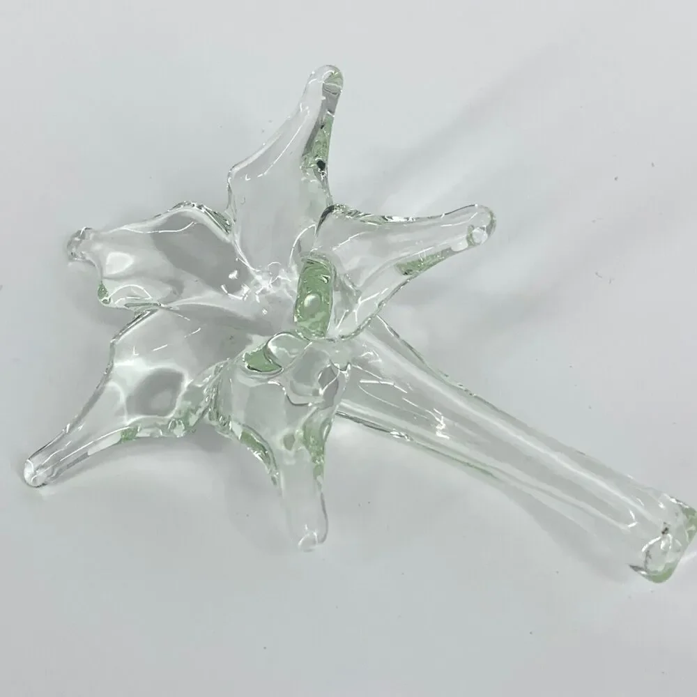 VINTAGE Hand Blown Trumpet Lily Flower Crystal VASE Long Stem Art Glass