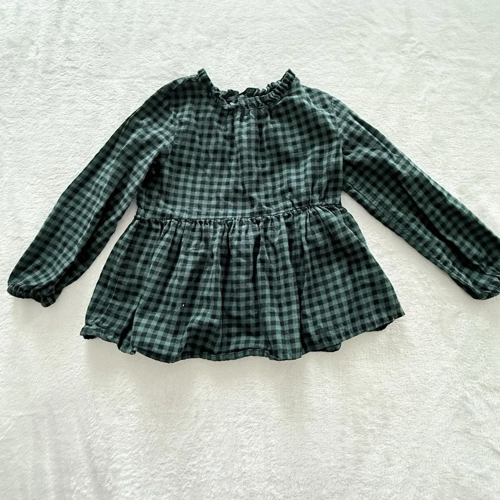 Green Gingham Peplum Snowflake Long‎ Sleeve Girls Size 5T Cat & Jack Top Lot