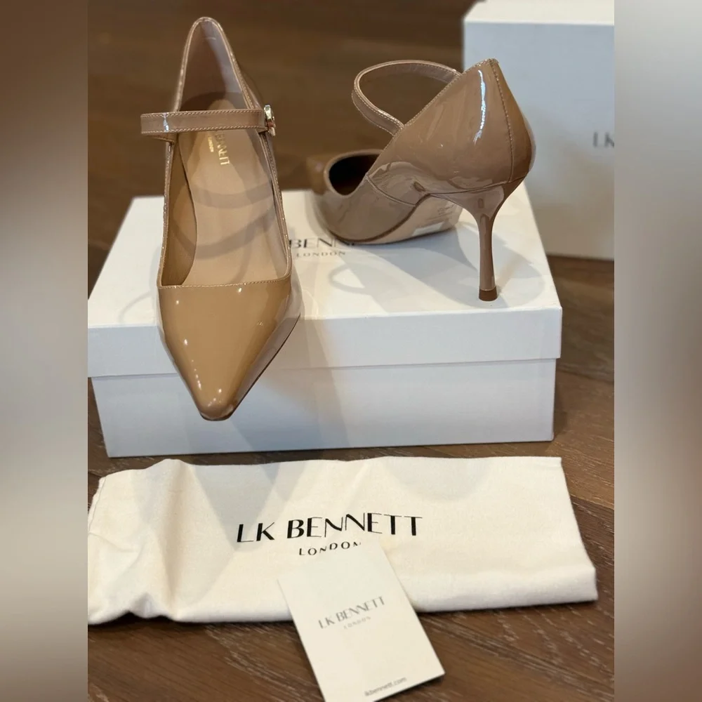 LK Bennett Camille Patent Leather Mary Jane Pumps in Taupe