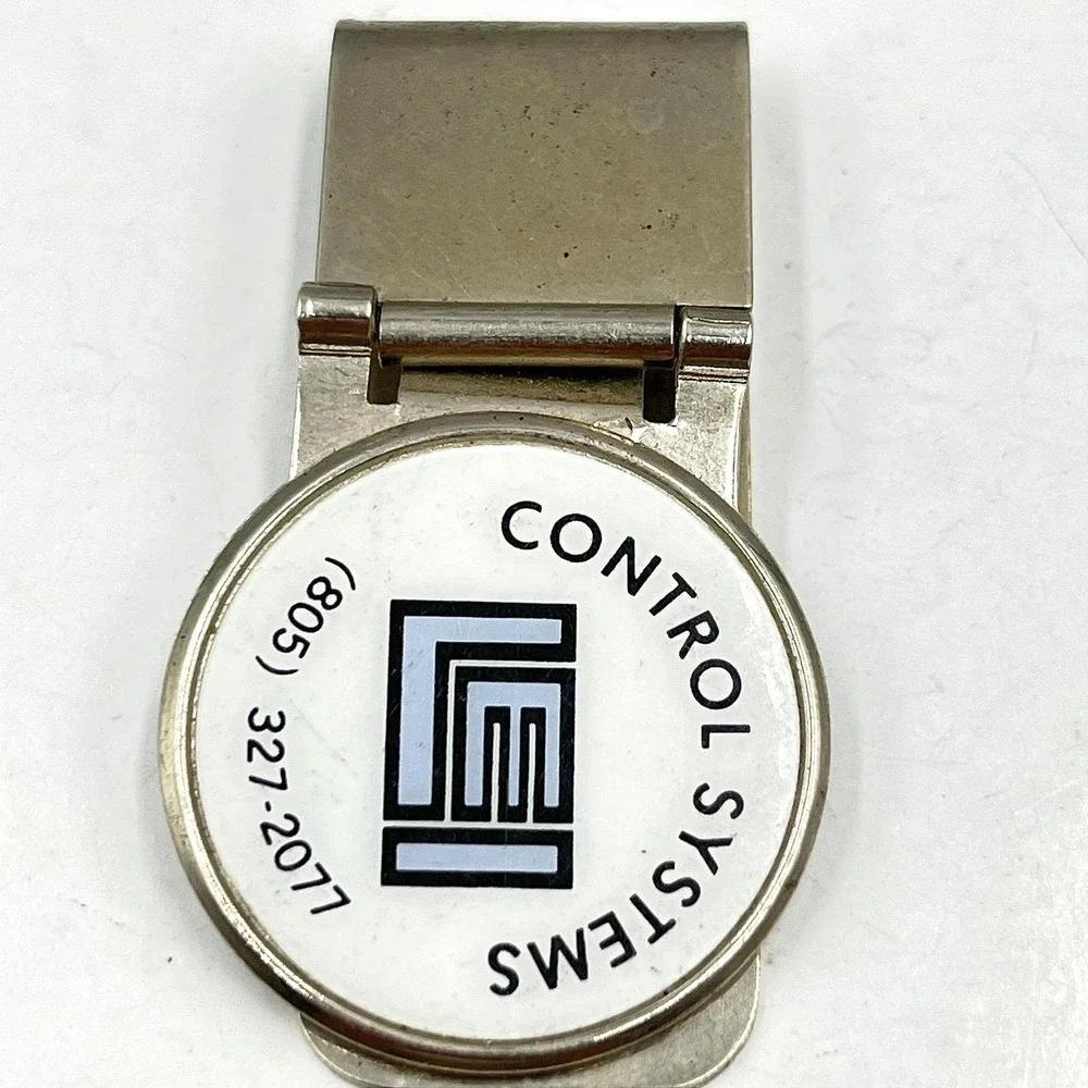 Vintage‎ LEI Control Systems Money Clip & Tie Bar Set, White Enamel Logo (805)