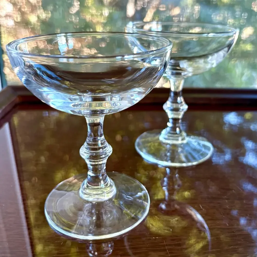 Vintage Libbey Georgian Champagne Coupe Glasses Clear Stemmed Set of 2