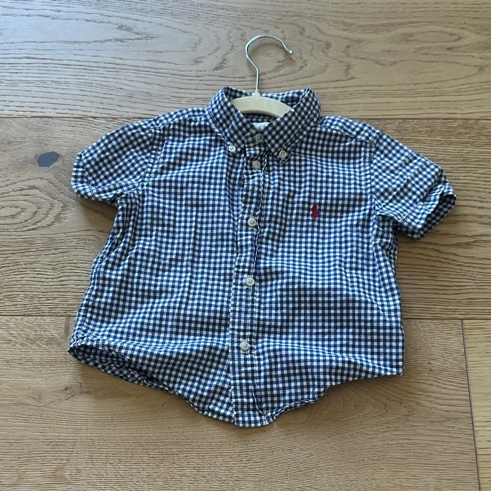 Ralph Lauren gingham navy Checkered Short Sleeve Shirt 24m boy