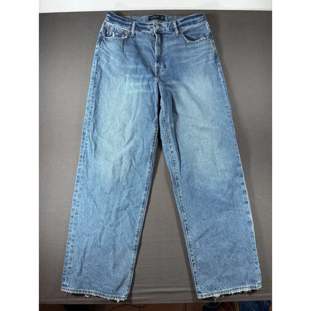 Abercrombie & Fitch Ultra Baggy Jeans Mens 34x34 Blue Stretch Denim Wide Leg