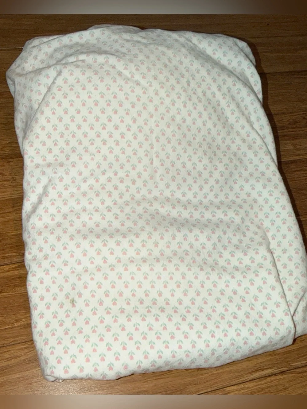 STEVENS FLANNEL FITTED sheet Full Size white pink HEARTS green Flower FLORAL USA