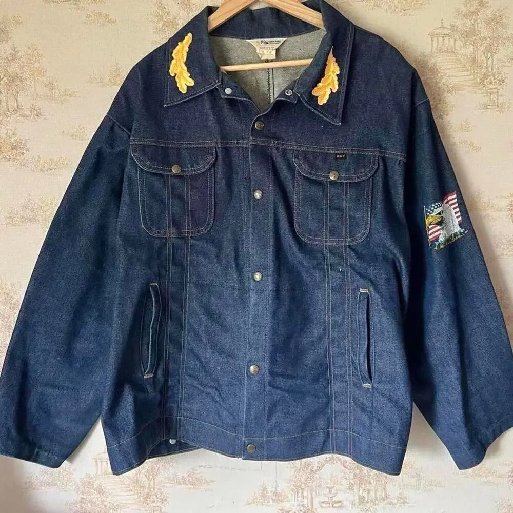 Vintage 70s Key Imperial Denim Trucker Jacket | Eagle Biker | Size 58 3-4XL