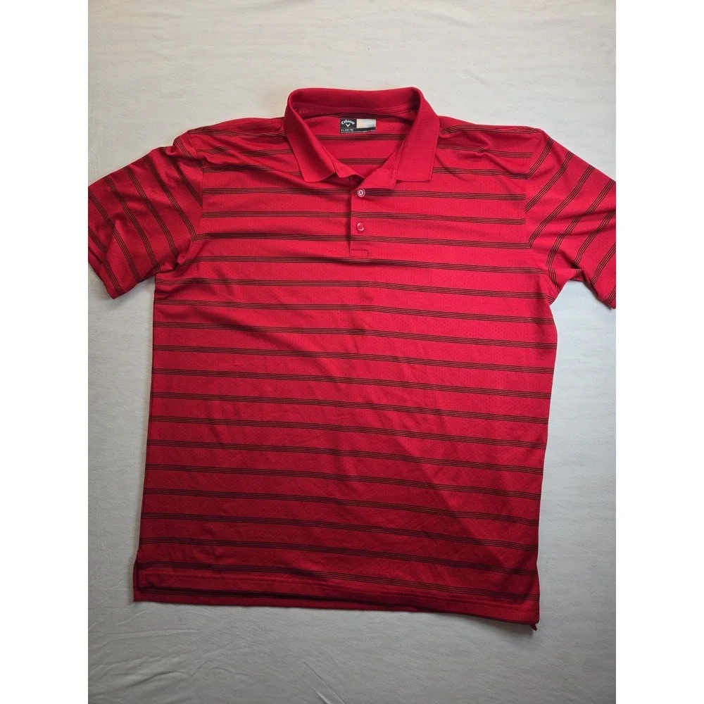 Callaway Polo Shirt XL Opti Dri Golf Red/Black  Stripped Casual Mens