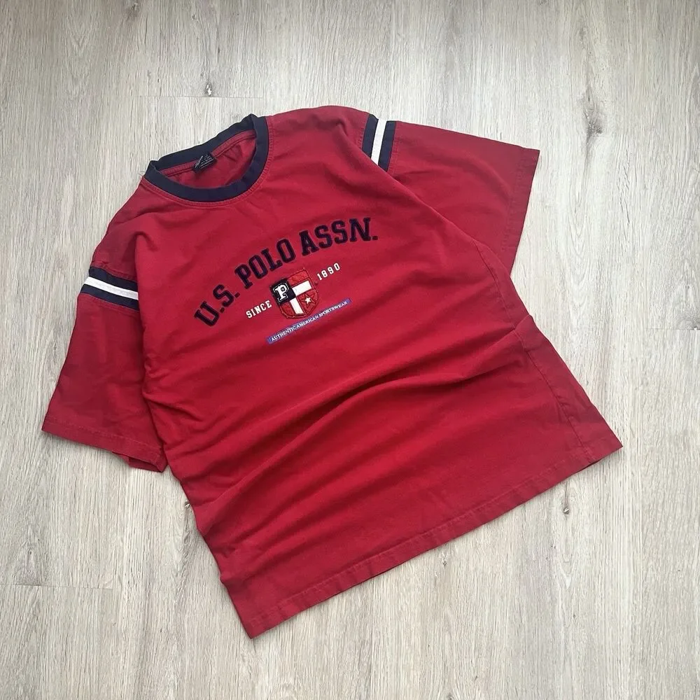 Vintage Y2K U.S. Polo Assn. T-Shirt Mens XL Red Black Graphic Logo 2000s