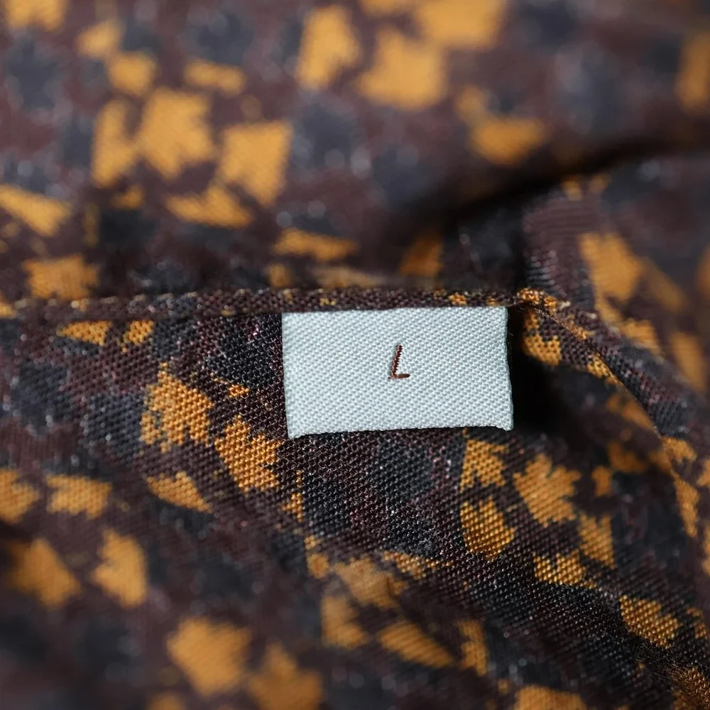 Canali Shirt Mens Large Brown Geometric Leaf Pattern Long Sleeve Made In Italy