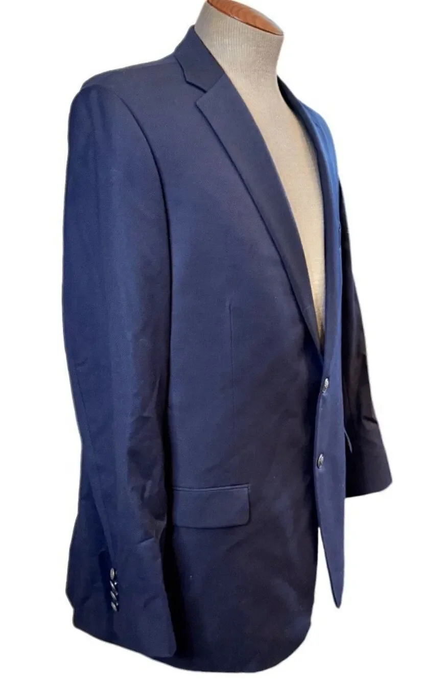 Hart Schaffner Marx 1887 Navy Blue Textured Blazer Sz. 48L Crest Buttons Preppy