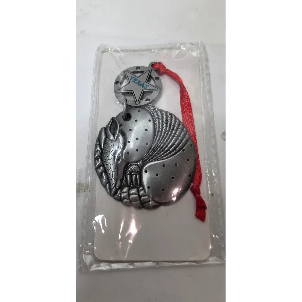 Lot of 6 Pewter Texas Armadillo Christmas Ornaments Lone Star State