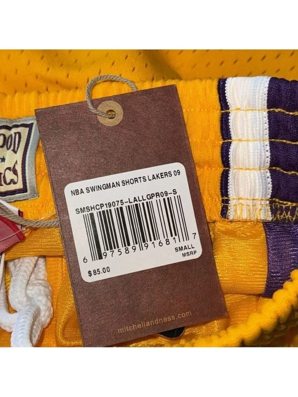 Mitchell and Ness Lakers Gold Hardwood Classics Swingman Shorts Large