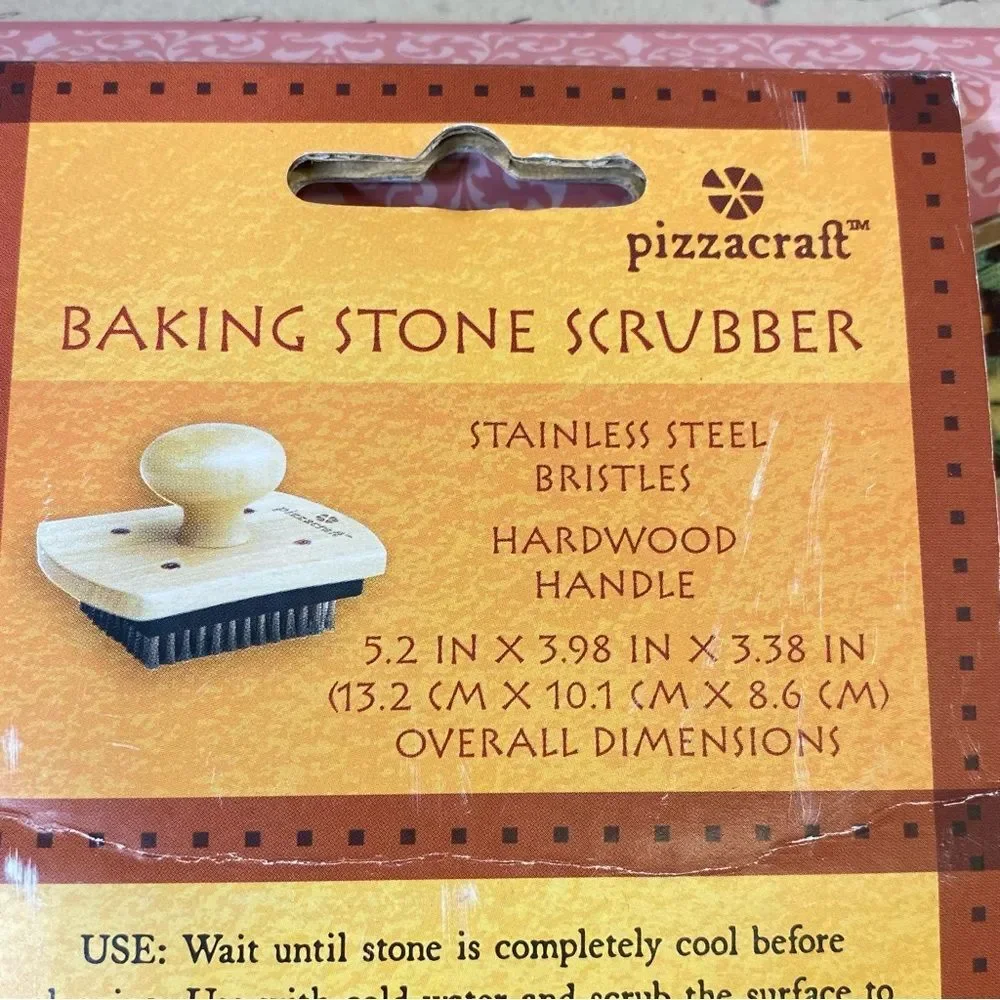 Pizzacraft NWT Baking Stone Scrubber Wooden Handle Stainless Steel Bristles
