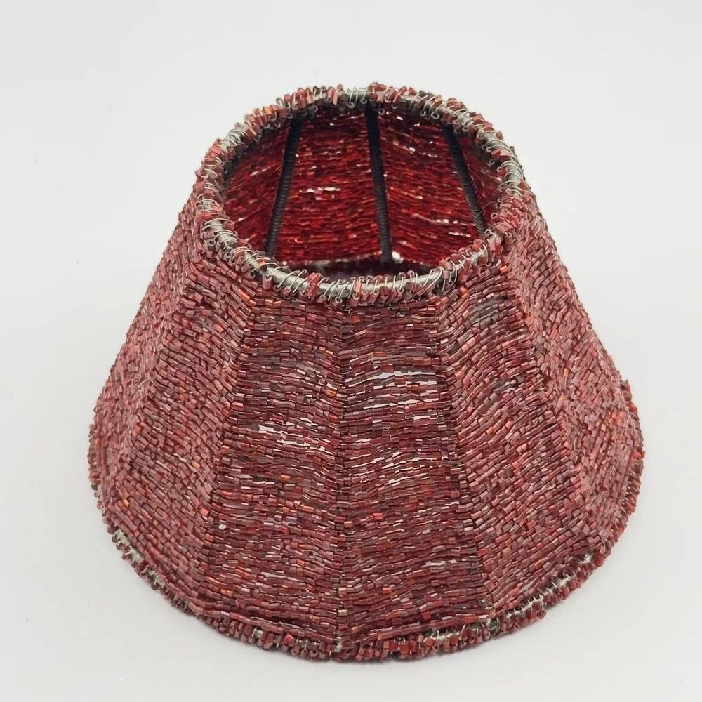 Beaded Mini Lamp Shades  Candle Shades Country Rustic Red‎ Burgandy Boho Retro