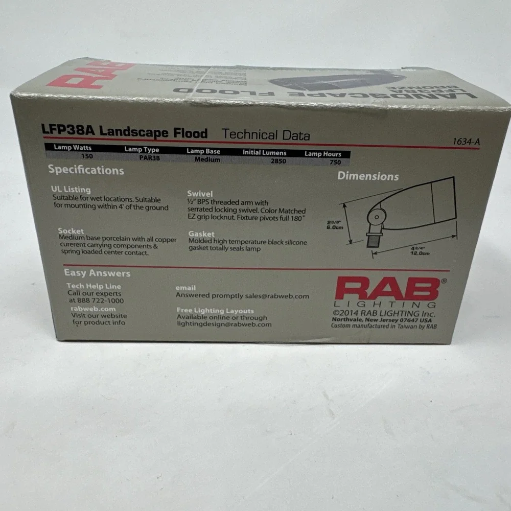 RAB LFP38A‎ 150-Watt Max Par38 Landscape Flood Light Fixture 120-Volt Bronze