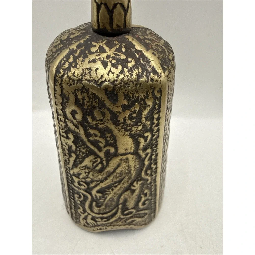 Solid Brass Square‎ Bell Dragon Pattern Scalloped Edge Vintage Korea 2.5
