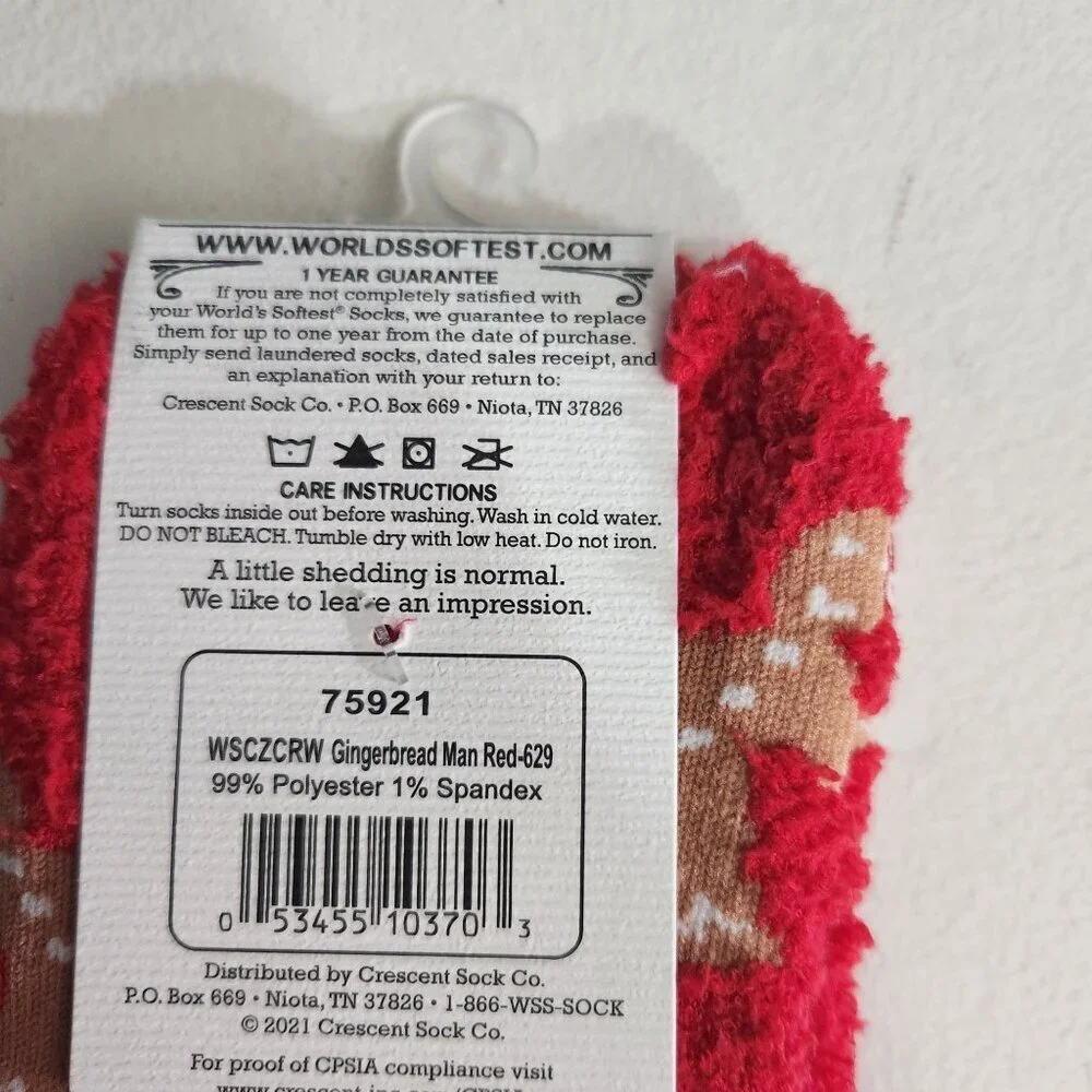 Worlds Softest Cozy Collection Socks Gingerbread Man Design Red White One Size 6