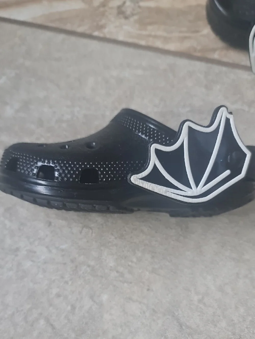 Kids Black Clog Sandals with Bat Wing Charm