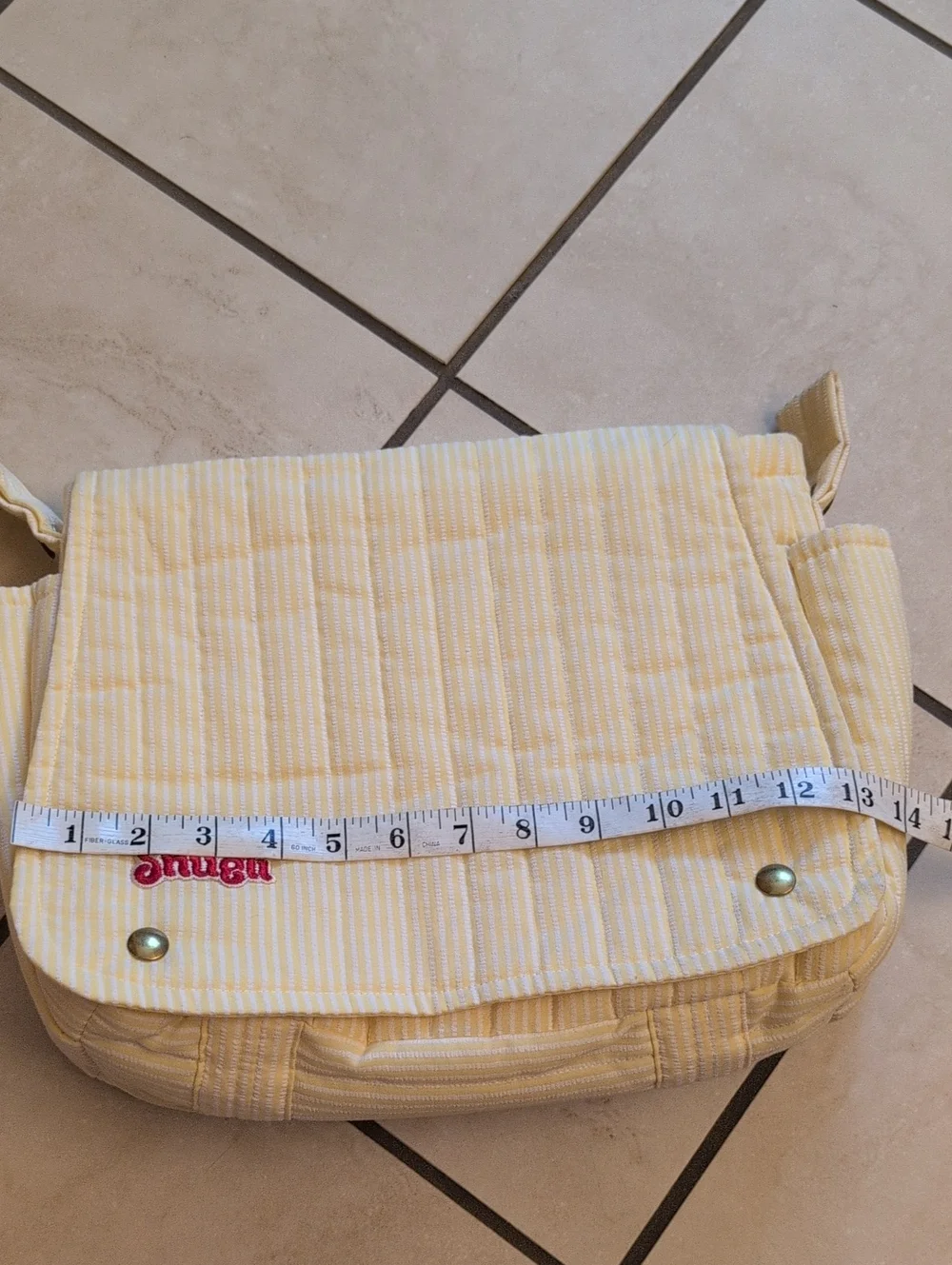 Vintage 80s Snugli Diaper Bag Backpack Yellow White  Stripe Missing Strap