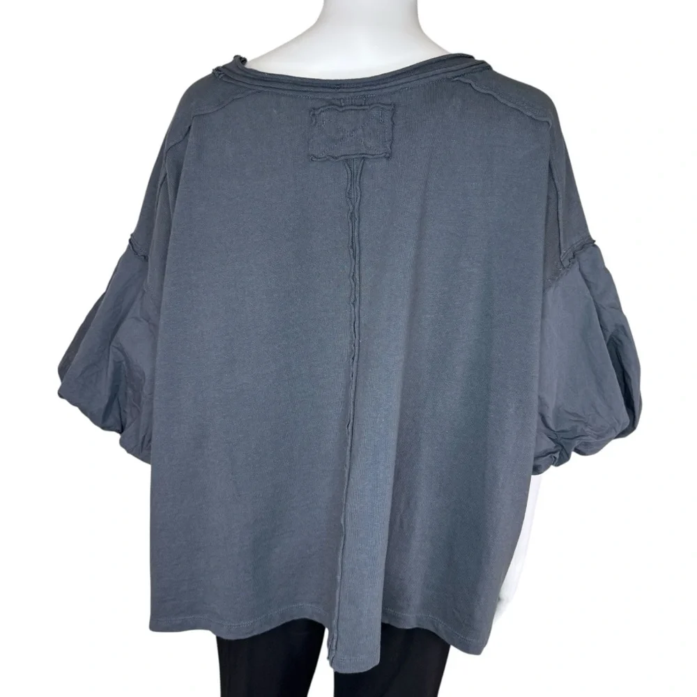 Free People We The Free Blossom Tee Blouse Top‎ Puff Sleeve Cotton L 281793