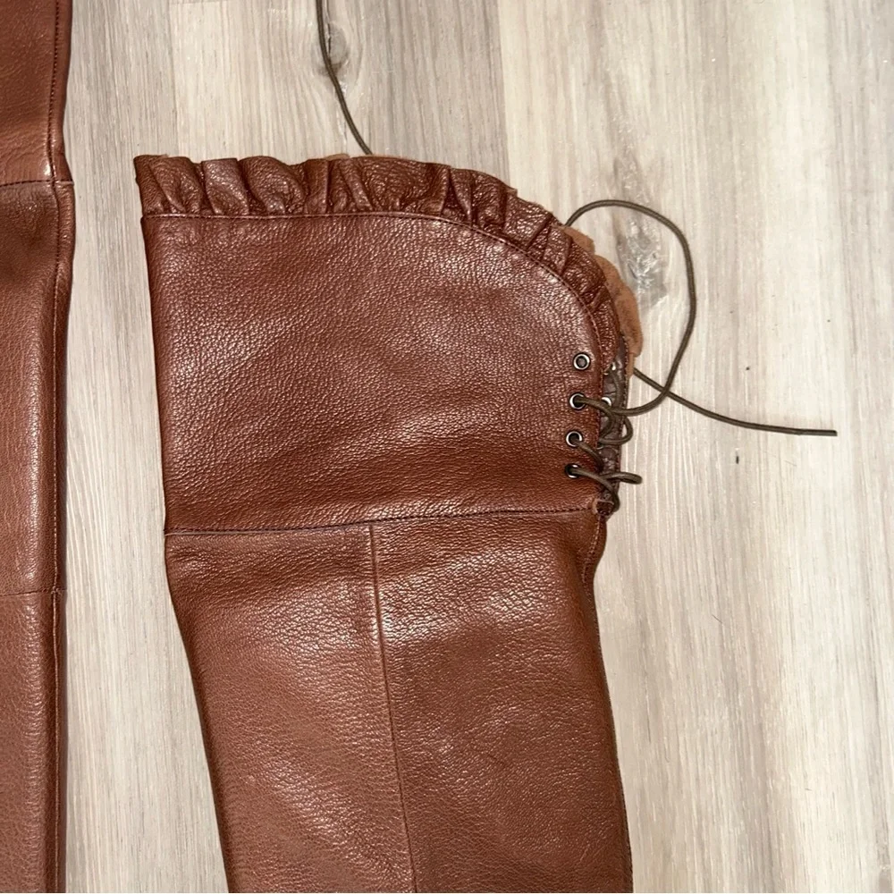 Report y2k Brown leather Over-the-Knee lace up back boots