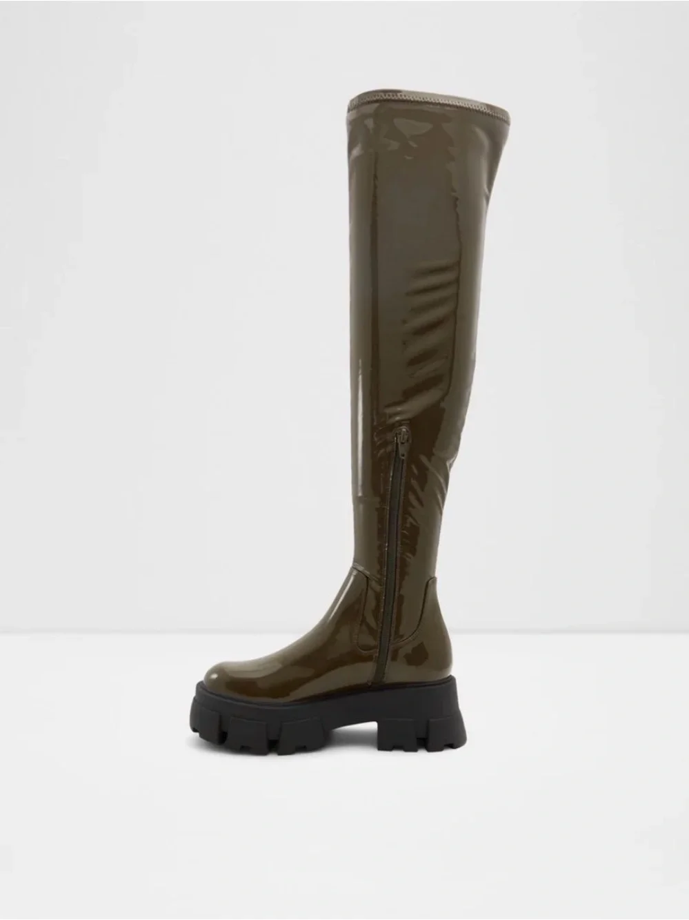 Aldo Olive Patent Over-the-Knee Lug Sole Boot
