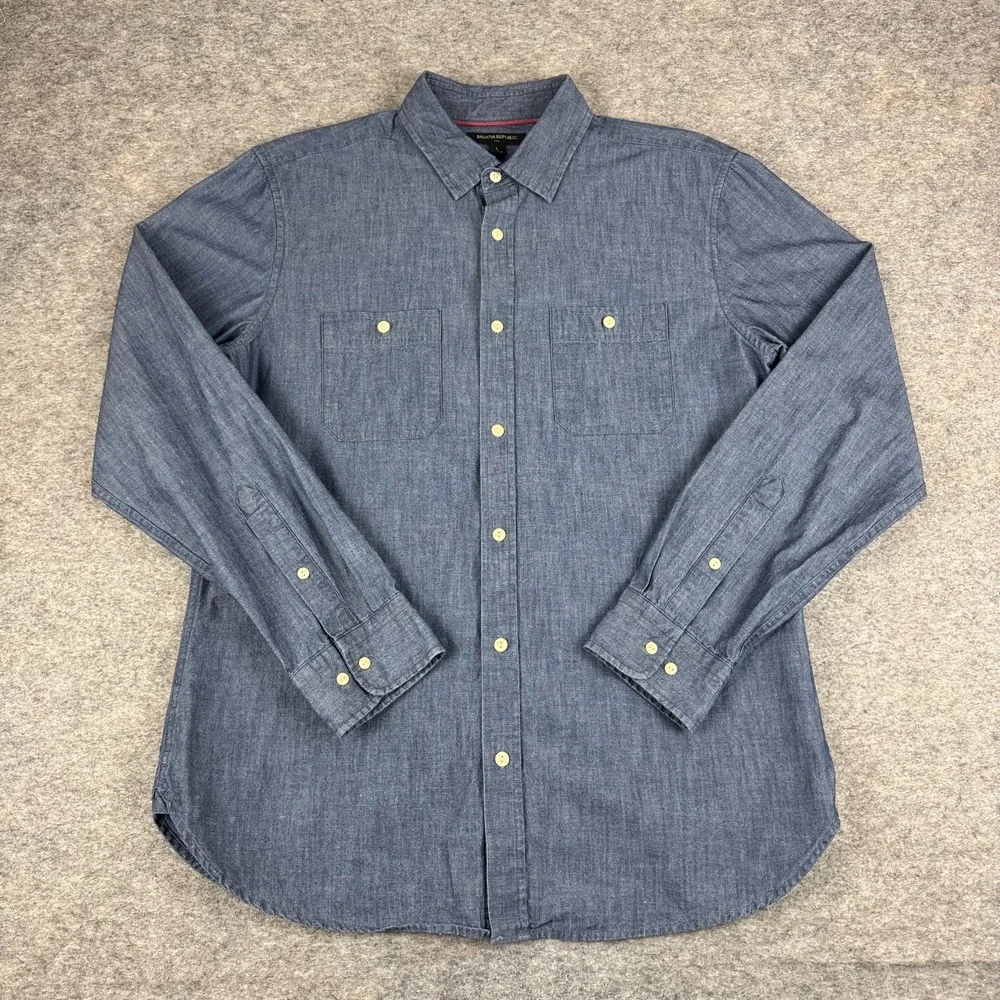 Banana Republic Slim Fit Indigo Chambray Shirt Button Up Blue Mens Large L