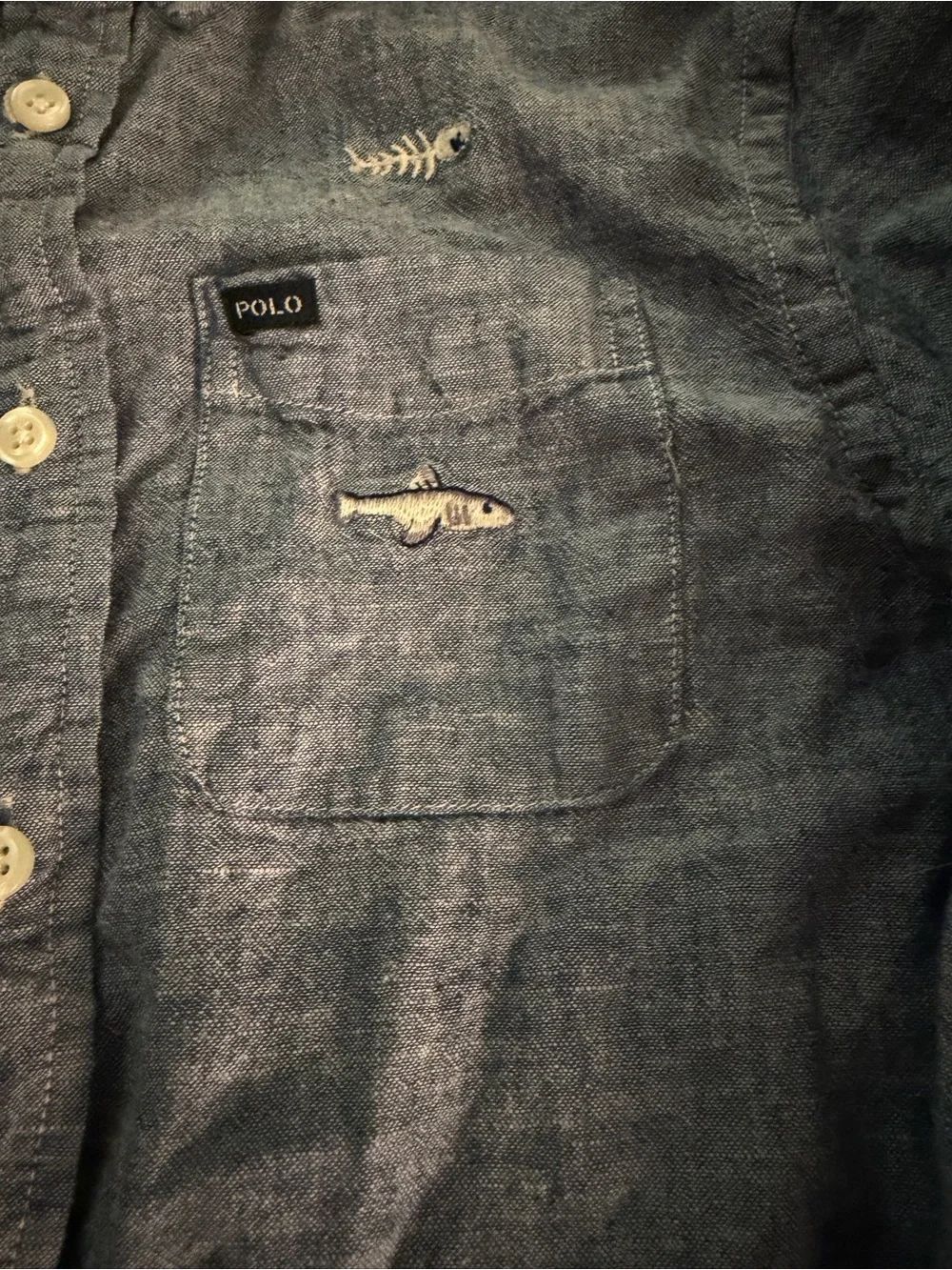 Ralph Lauren PoloBlue Chambray Button-Down Shirt with Fish Embroidery Boys 10-12