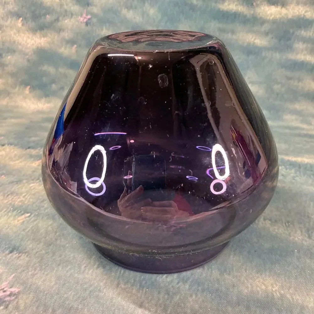 Vintage Mid-Century Amethyst Heavy Art Glass Vase w/Clear Base Potbelly Shape