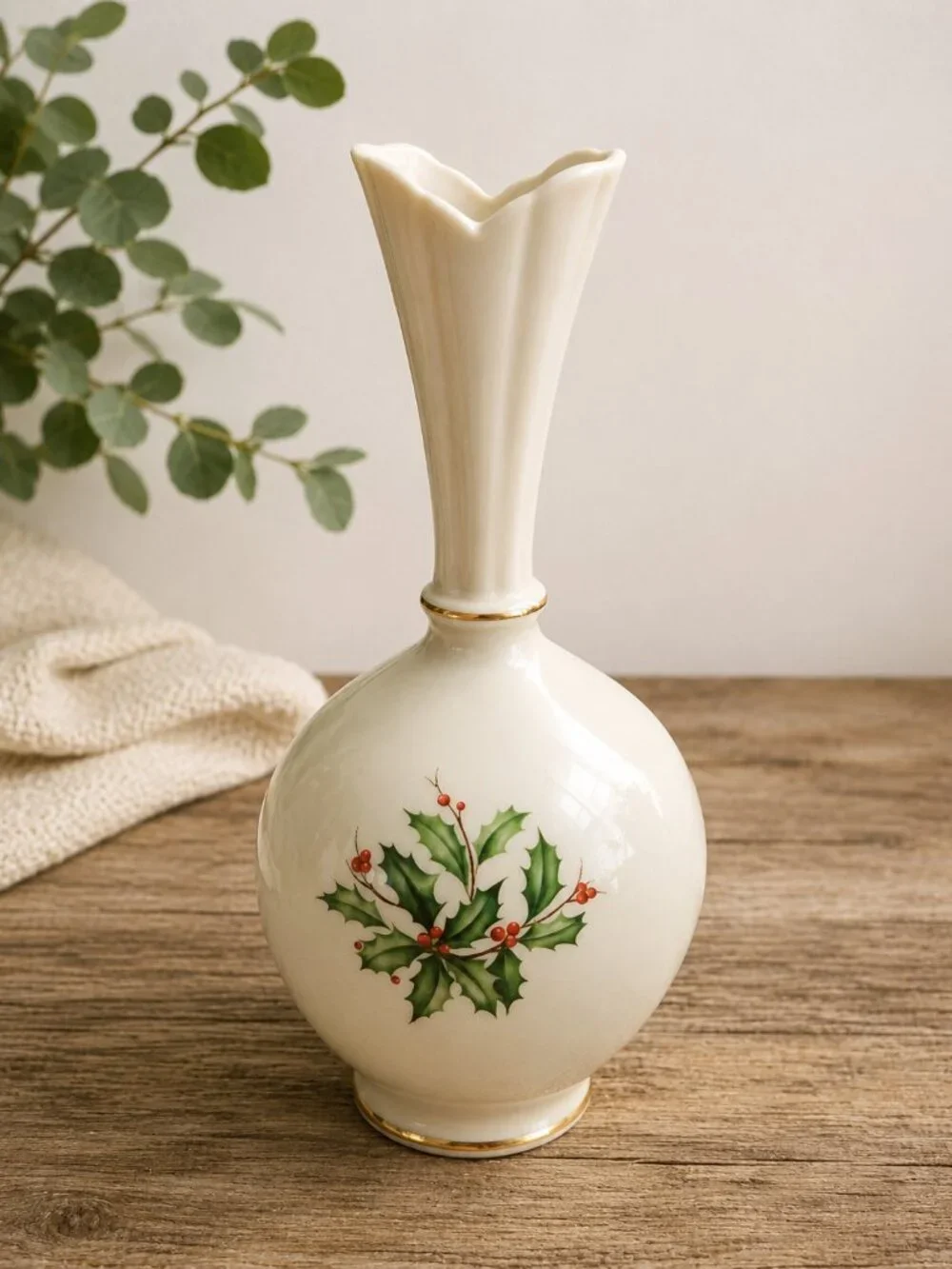 Vintage Lenox Holiday Bulbous Porcelain Vase 8