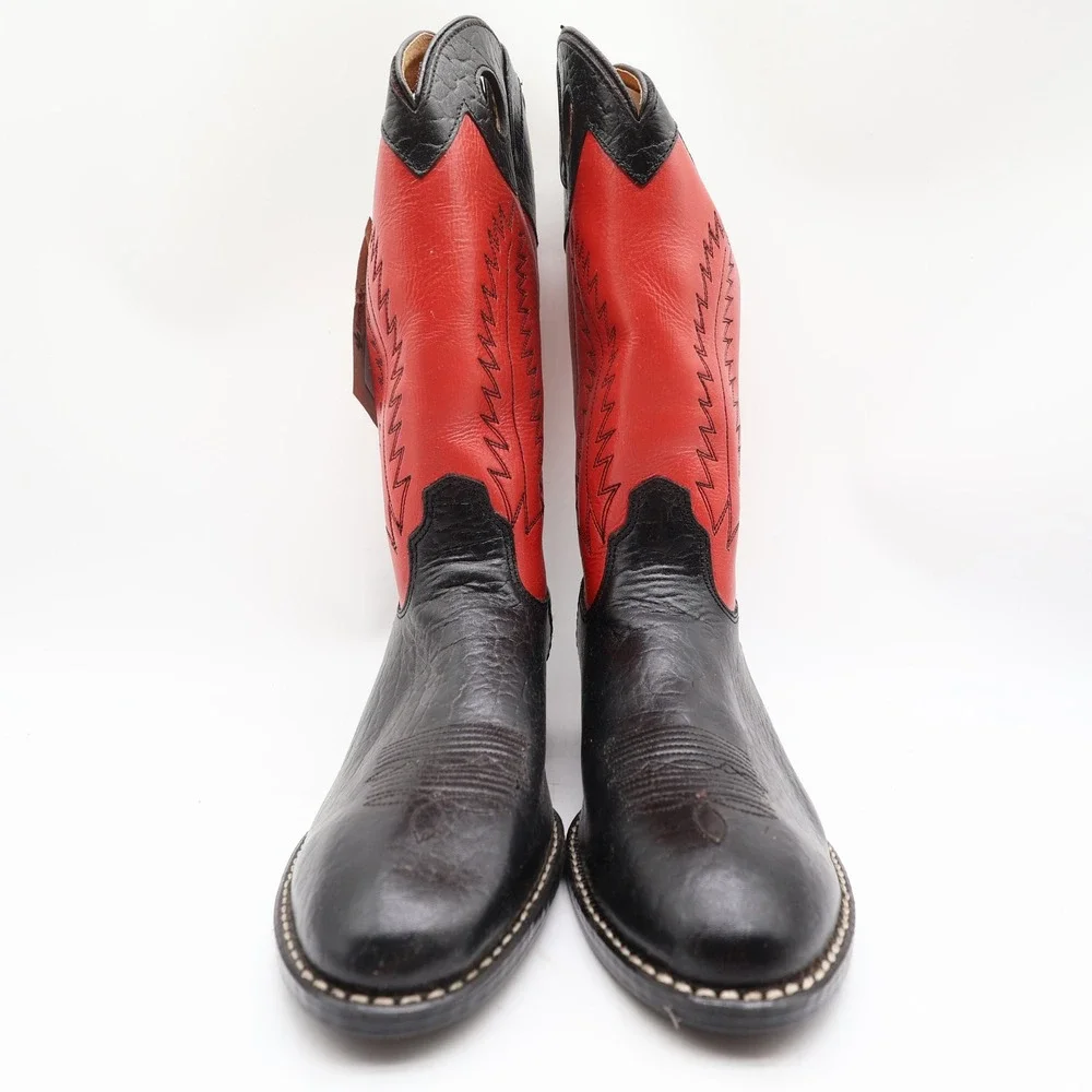 Laredo Kids Cowboy Boots 5.5 D Black Bullhide Red Leather Western NWT CB295