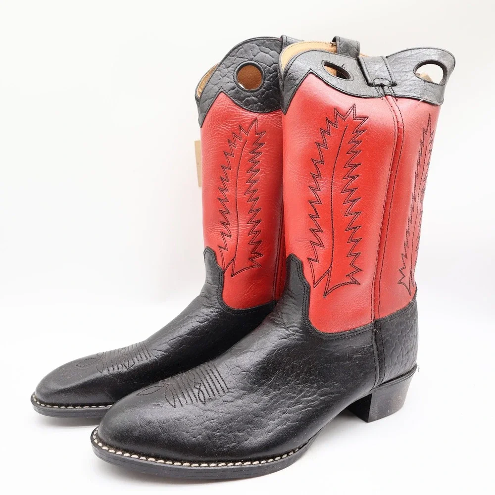 Laredo Kids Cowboy Boots 5.5 D Black Bullhide Red Leather Western NWT CB295