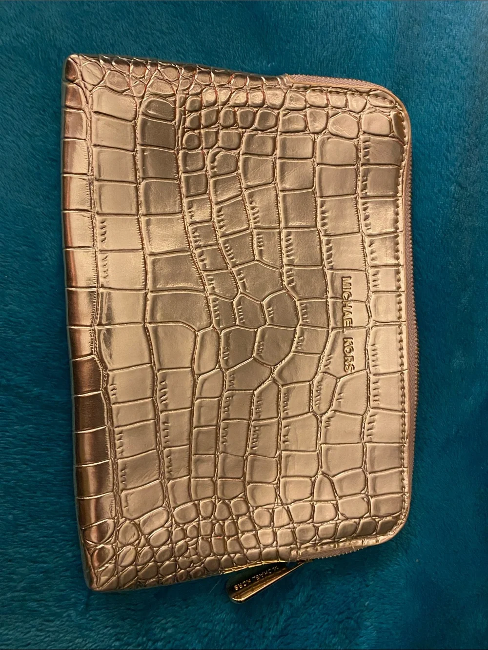 ! Michael Kors Bright Gold Cosmetic Zipper Clutch  8.5x6” in good condition