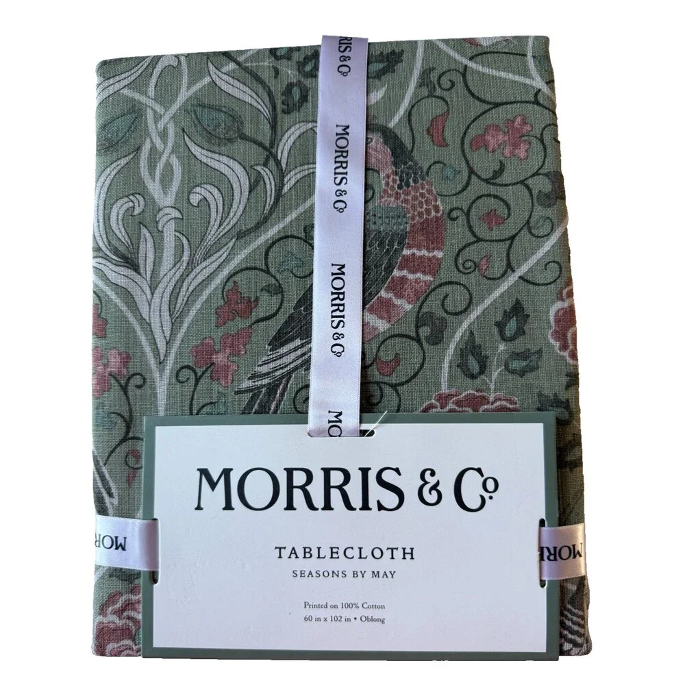 Morris & Co Seasons by May Tablecloth English Garden Green Floral 60x102 Inches