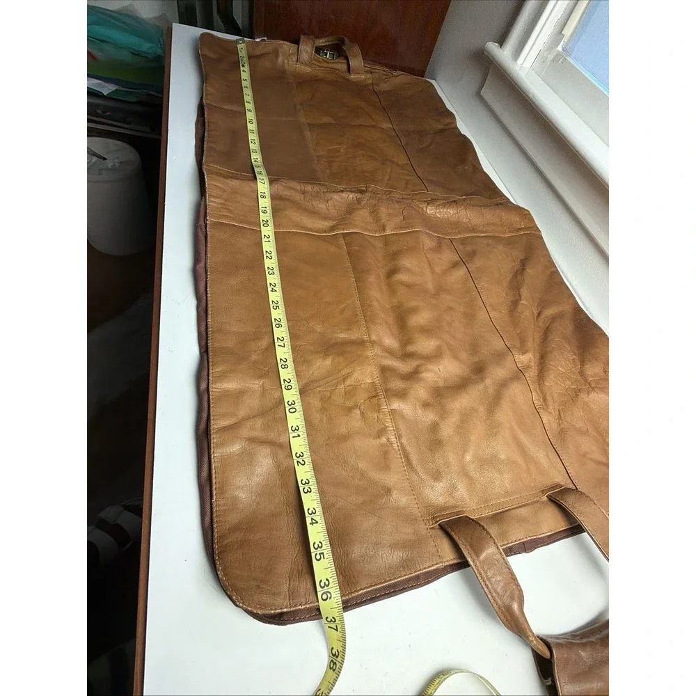 Vintage 100% Leather Garment Bag Brown Travel Suit Dress Luggage Bi-Fold