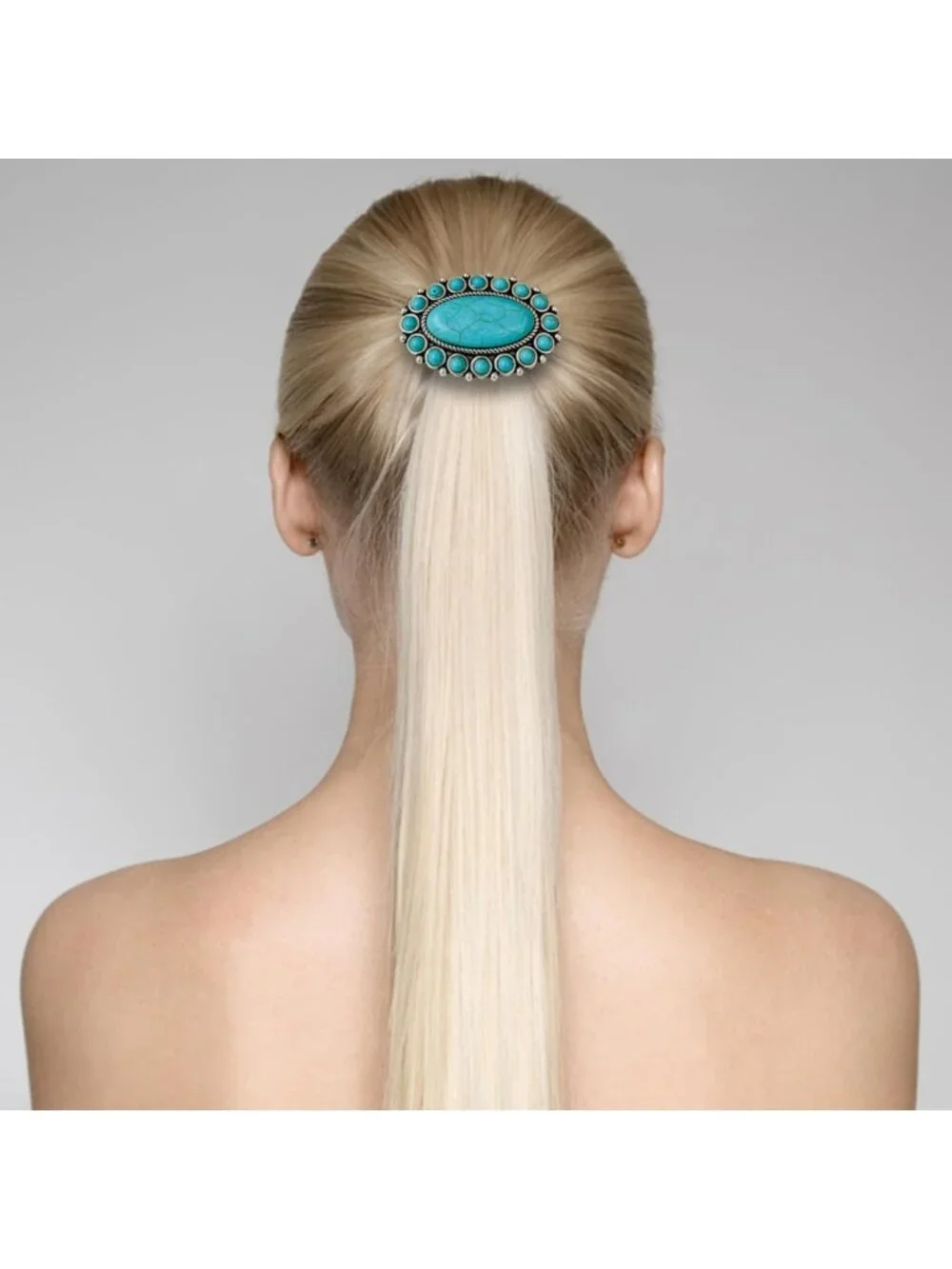 Turquoise Metal Concho Hair Tie - Western Style Elastic Accessory for Women