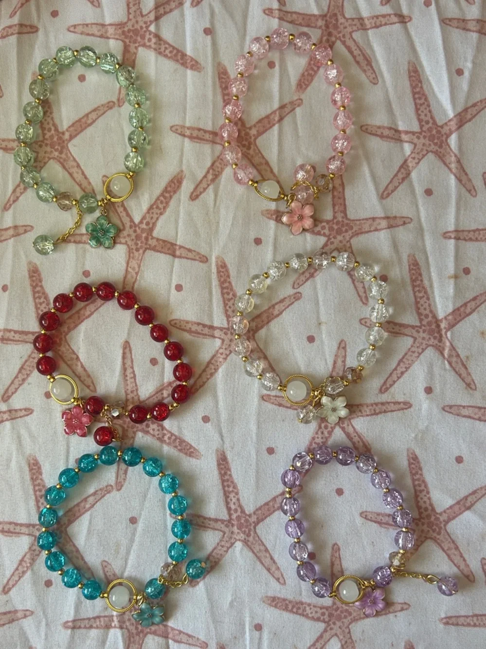Crystal Beaded Flower Charm Bracelet - Multiple Colors