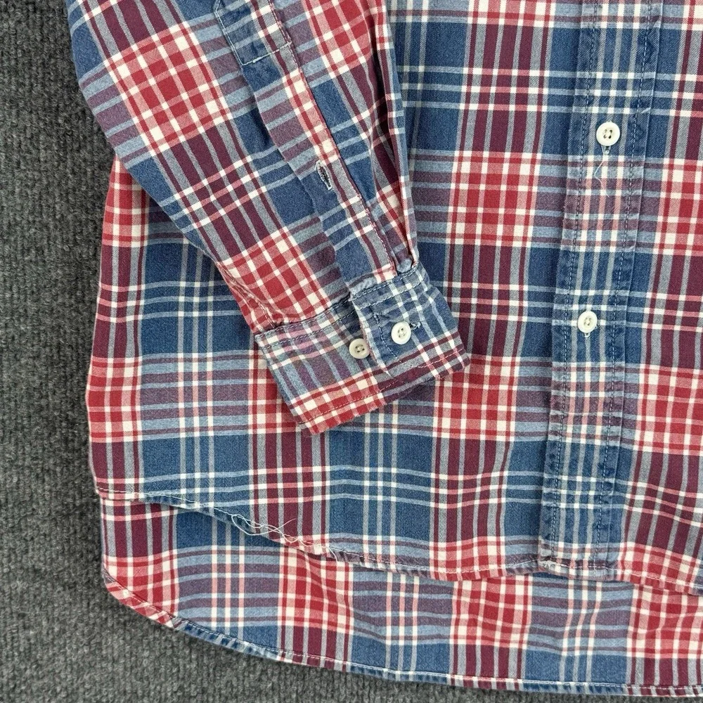 Vintage Banana Republic Button Up Shirt Mens M Blue Plaid Heavy Cotton Flannel