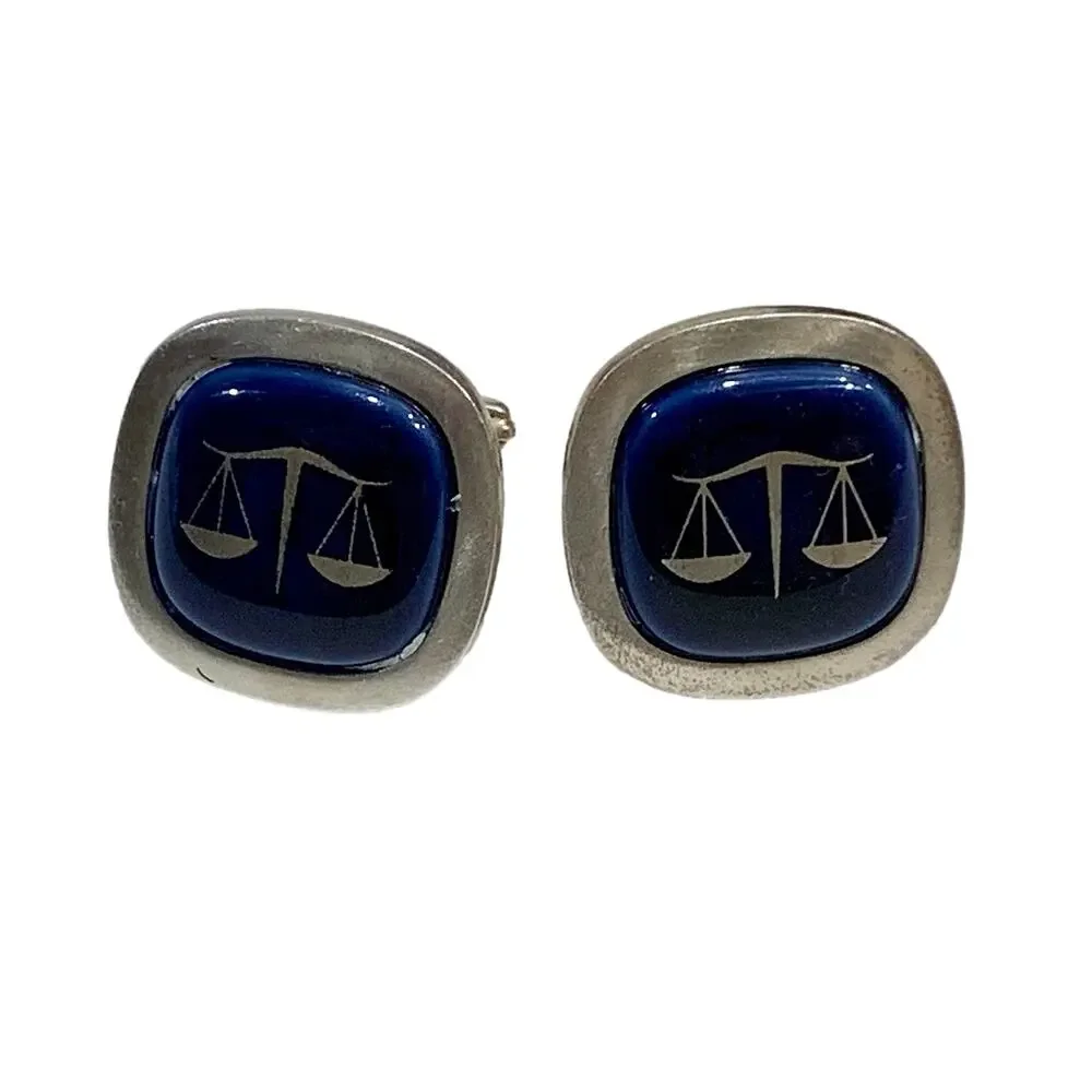 50s 60s Hermann Siersbol Mid Century Sterling Silver Cufflinks Scales LIBRA