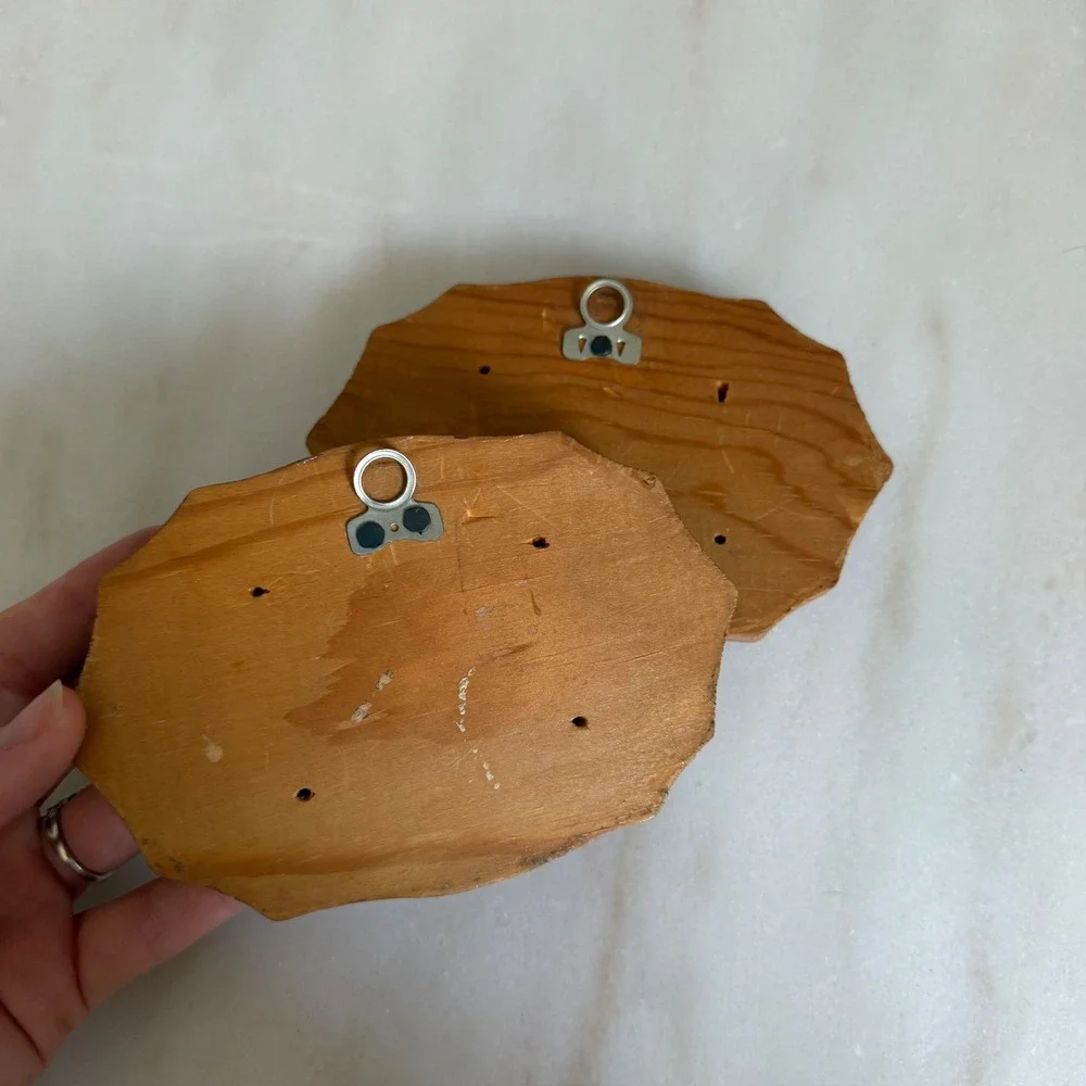 Vintage Hand Painted Floral Wood Plaques Set of 2 Butterfly White Flowers NF