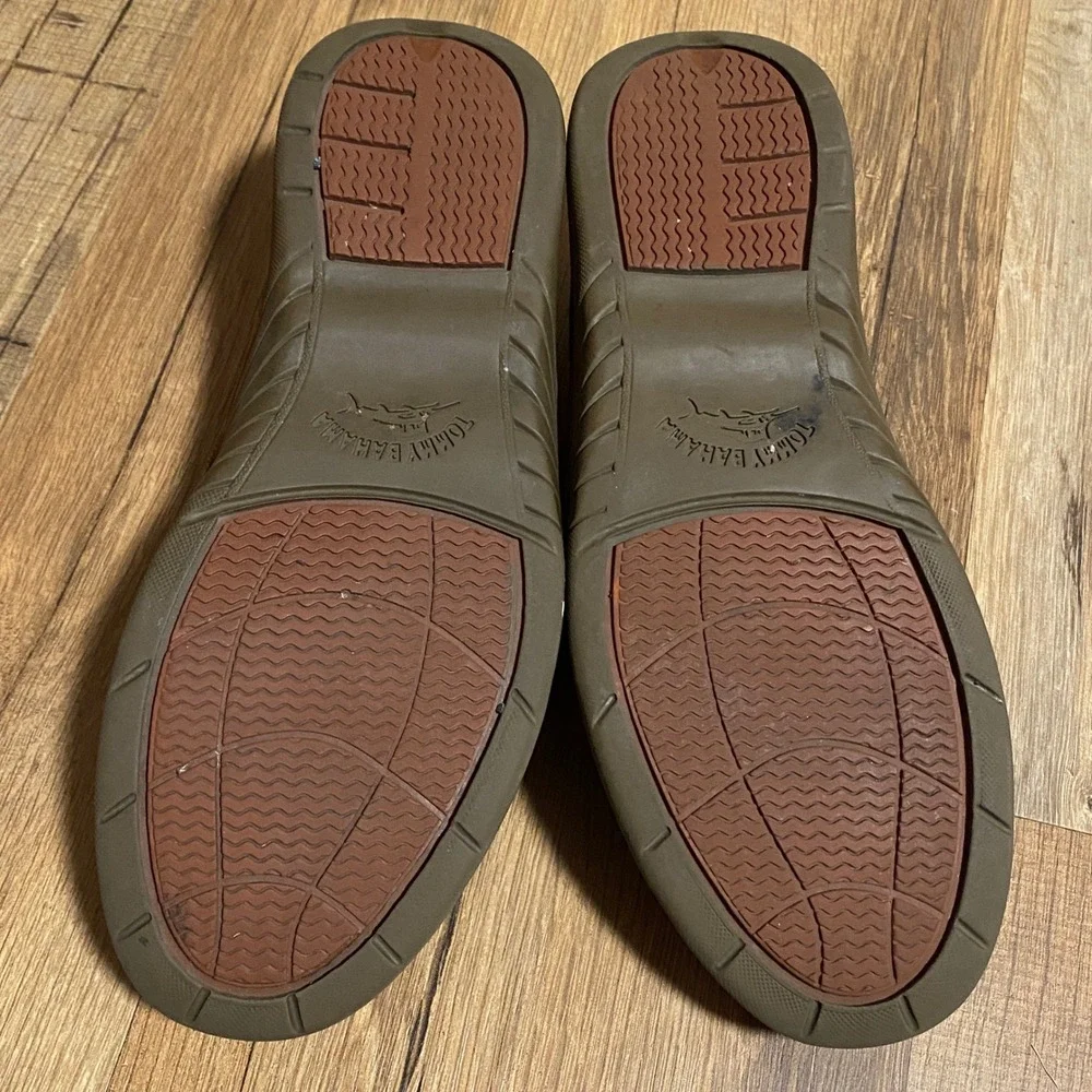 Tommy Bahama Mens 8M DK Olive Perforated Leather Boat Shoes Loafers Moccasins‎
