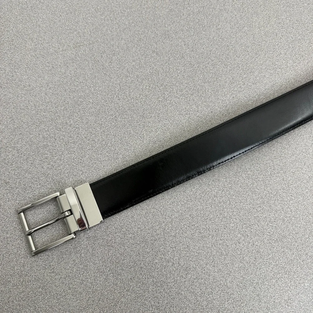 Cole Haan Belt Mens 36 Black Reversible Leather Swivel Silver Buckle Dress 1.25