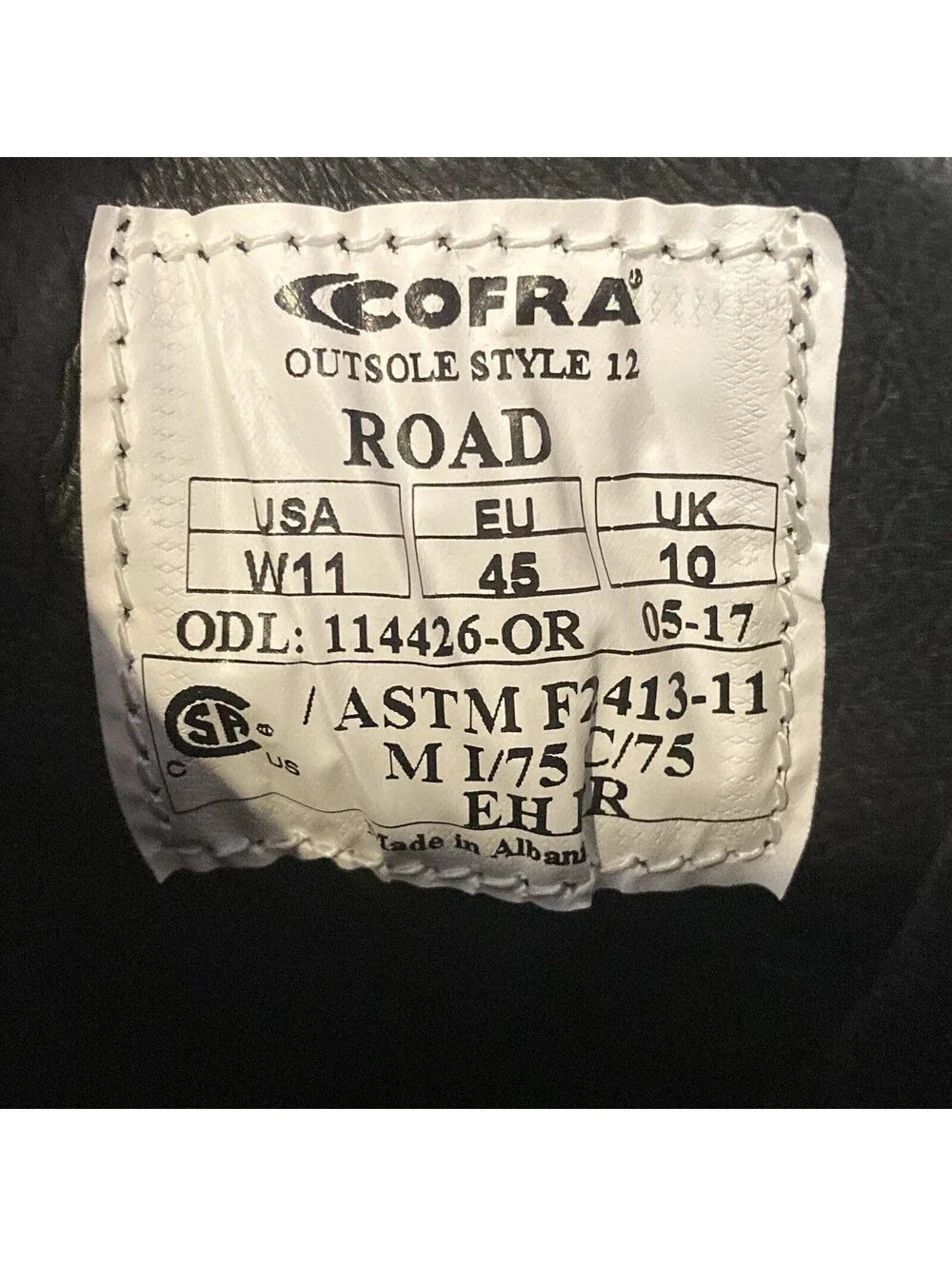 Men’s 11 (Wide) Cofra Road Safety Work Boots Black Leather CSA ASTM Steel Toe