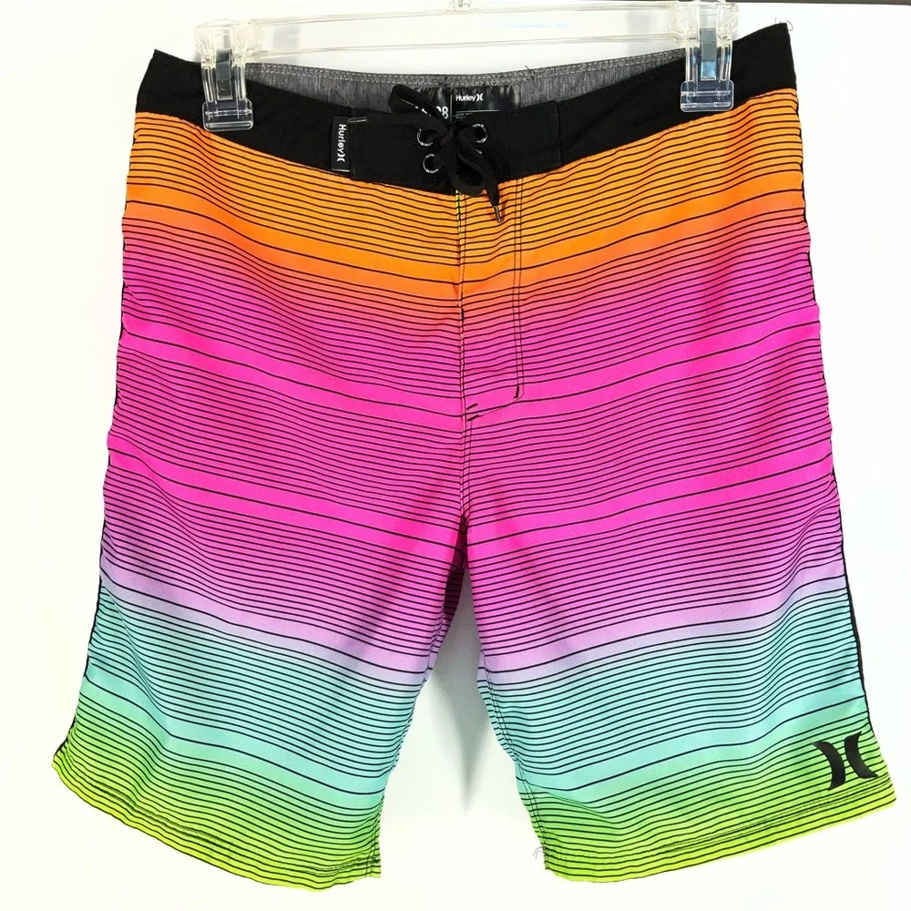 Hurley Shoreline Swim Trunks Size‎ 16/28 | Neon Ombre Stripe Board Shorts
