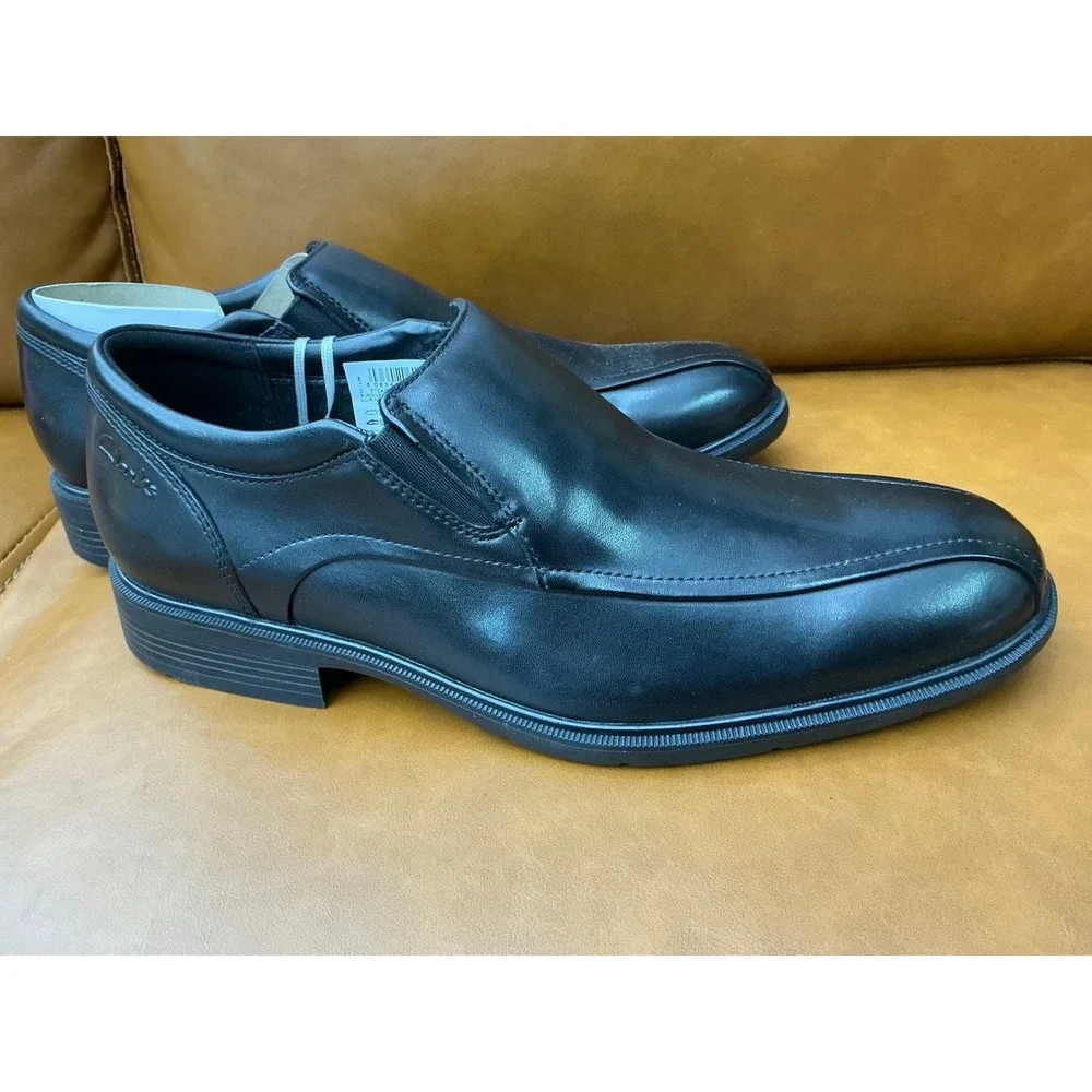 Clarks Steadwell‎ Step Loafers Mens 7 Black Excellent Leather Slip On Shoes