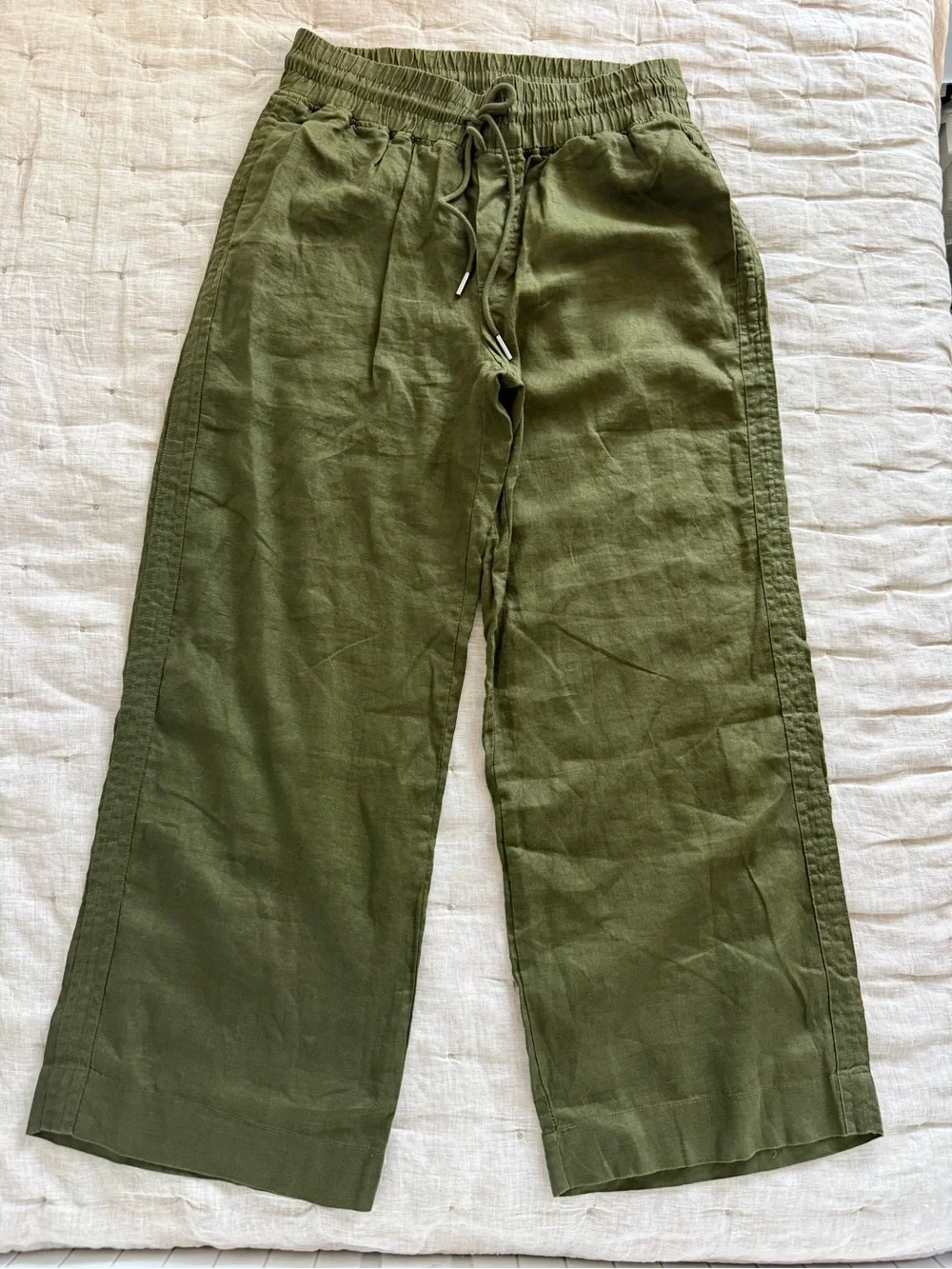 Quince 100% European Linen Wide Leg Pants Martini Olive Large NWT