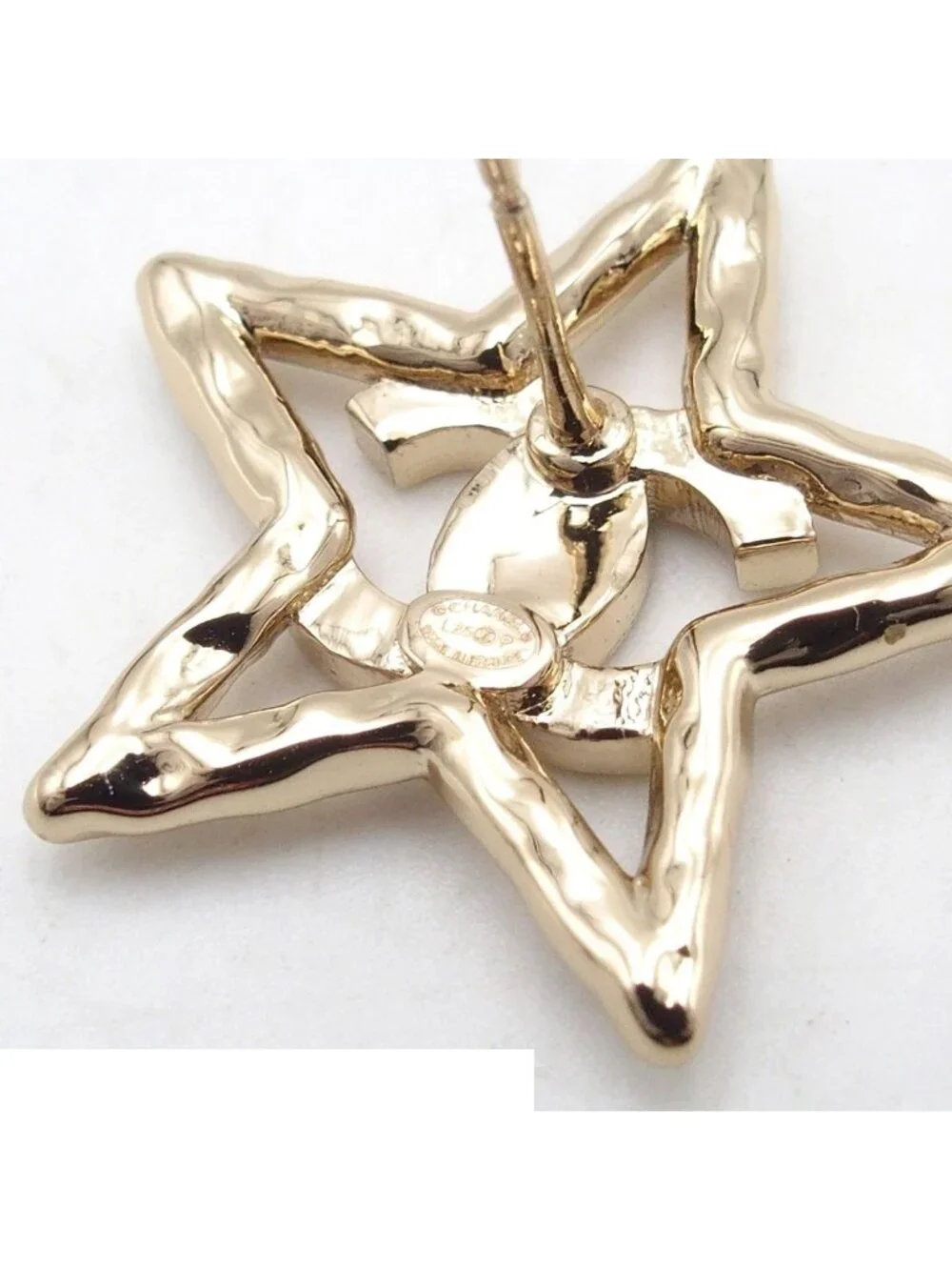 Chanel Earrings Light Gold Metal CC Logo Star Costume