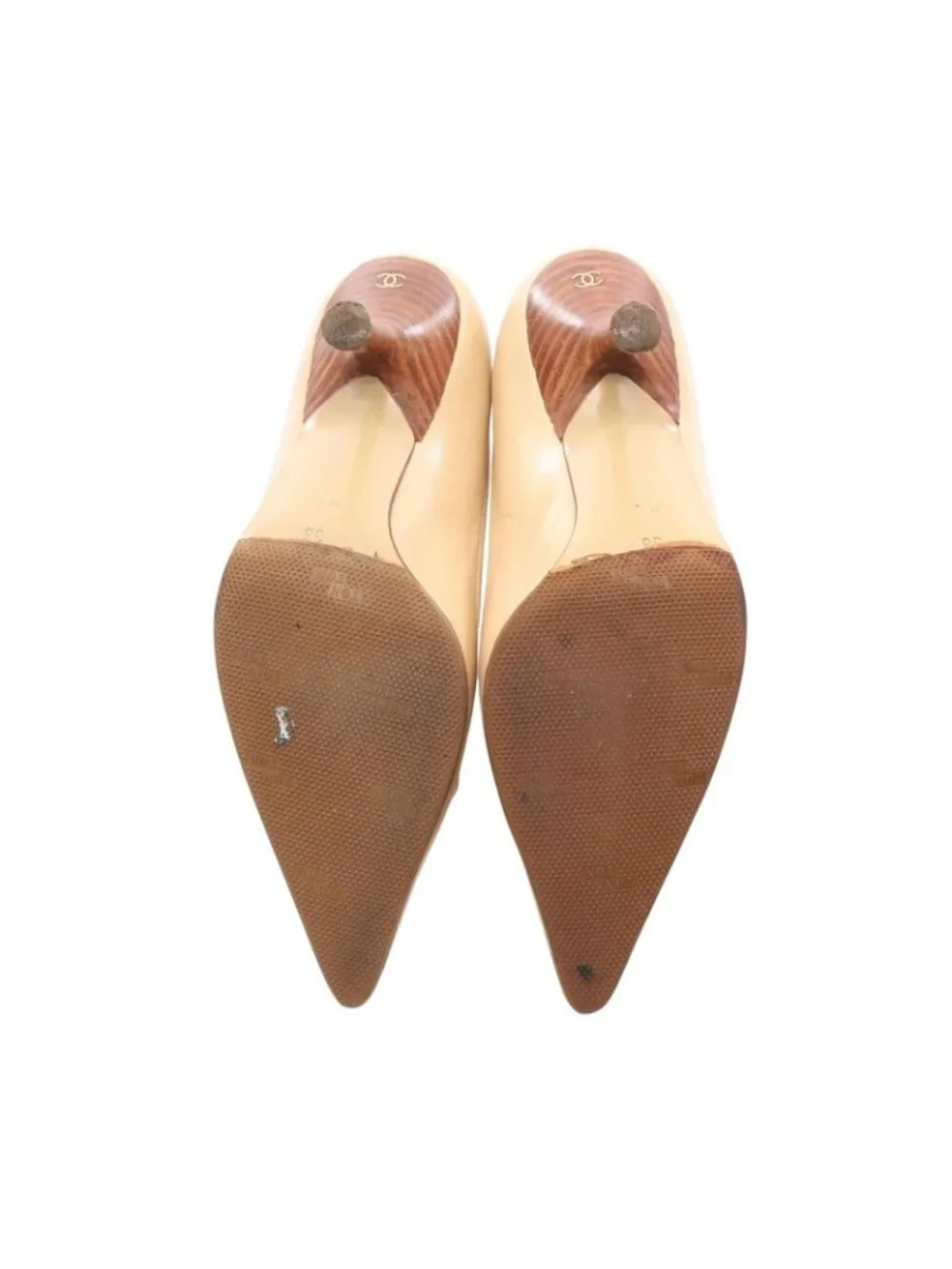 Chanel Pumps CC Logo Beige Leather Heel